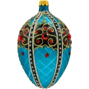 Szklana Bombka Choinkowa Ekskluzywne jajo Faberge z czarnym ornamentem: turkusowe bok