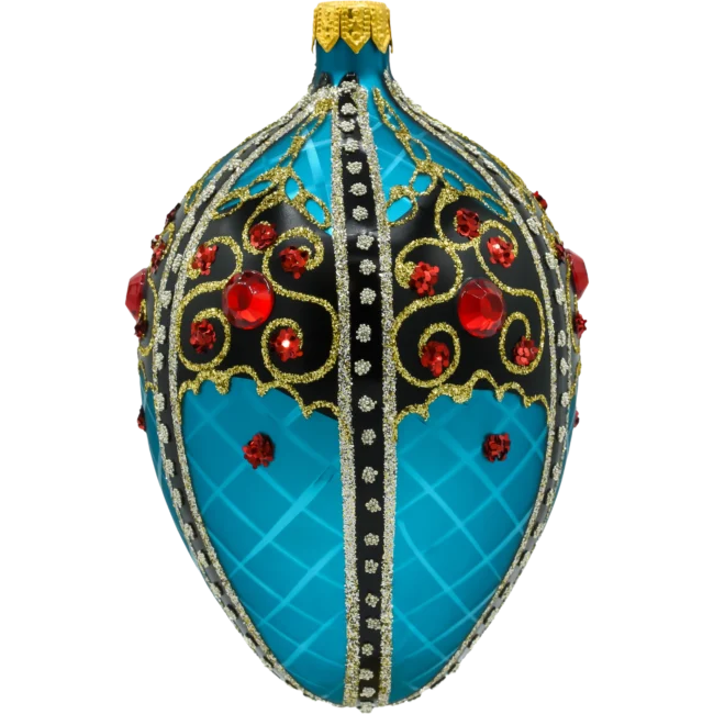 Szklana Bombka Choinkowa Ekskluzywne jajo Faberge z czarnym ornamentem: turkusowe