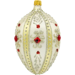Szklana bombka choinkowa Ekskluzywne jajo Faberge z czerwonymi kamieniami: srebrne
