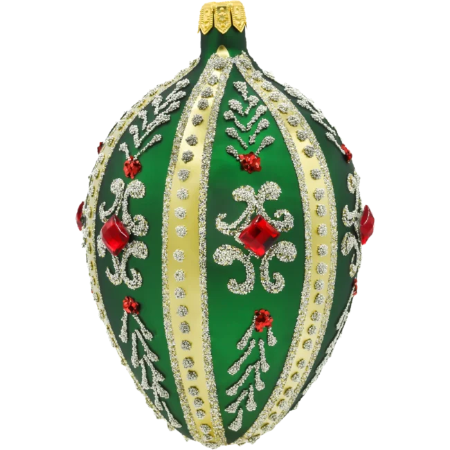 Szklana bombka choinkowa Ekskluzywne jajo Faberge z kamieniami: zielony mat bok