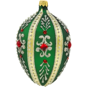 Szklana bombka choinkowa Ekskluzywne jajo Faberge z kamieniami: zielony mat