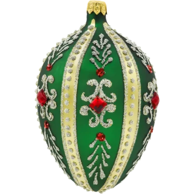 Szklana bombka choinkowa Ekskluzywne jajo Faberge z kamieniami: zielony mat