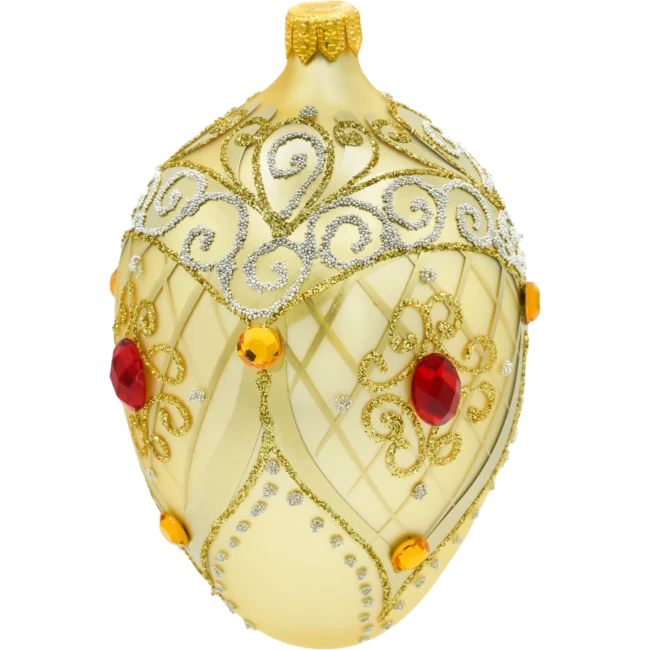 Szklana bombka choinkowa Ekskluzywne jajo Faberge z rubinem: złote bok