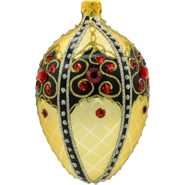 Szklana Bombka Choinkowa Ekskluzywne jajo Faberge z czarnym ornamentem: złote bok