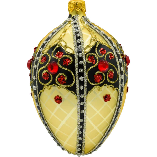 Szklana Bombka Choinkowa Ekskluzywne jajo Faberge z czarnym ornamentem: złote