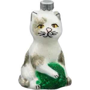 Szklana Bombka Choinkowa Figurka Kot z kłębkiem wełny