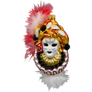 Szklana Bombka Choinkowa Figurka Maska Karnawałowa z piórami czerwona