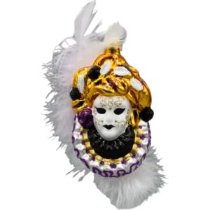 Szklana Bombka Choinkowa Figurka Maska Karnawałowa z piórami fioletowa