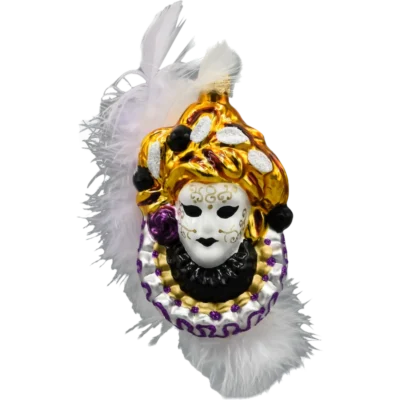 Szklana Bombka Choinkowa Figurka Maska Karnawałowa z piórami fioletowa