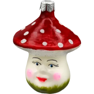 Szklana Bombka Choinkowa Figurka Muchomor z twarzą
