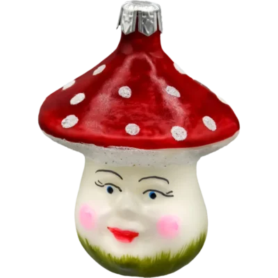 Szklana Bombka Choinkowa Figurka Muchomor z twarzą