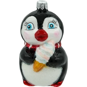 Szklana Bombka Choinkowa Figurka Pingwin z lodami