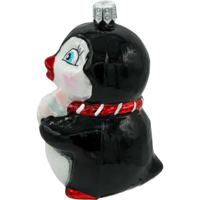 Szklana Bombka Choinkowa Figurka Pingwin z lodami profil