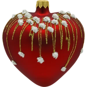 Szklana Bombka Choinkowa Figurka Serce matowe z brokatem: czerwone