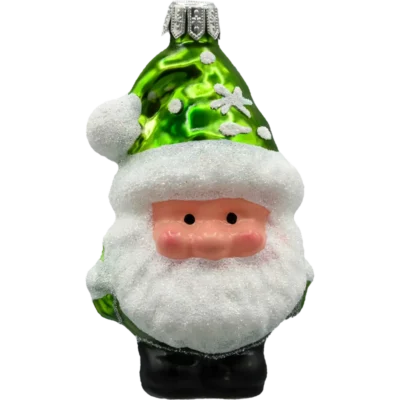 Szklana Bombka Choinkowa Figurka Świąteczny Skrzat Mikołaj: zielony