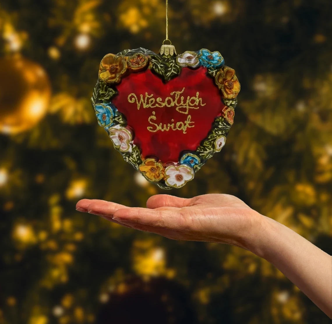 Bombka szklana figurka Serce kwiatowe: czerwone realne zdjęcie