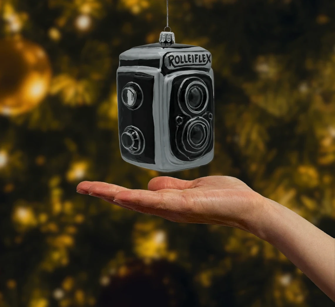 Bombka szklana figurka Aparat analogowy Rolleiflex realne zdjęcie