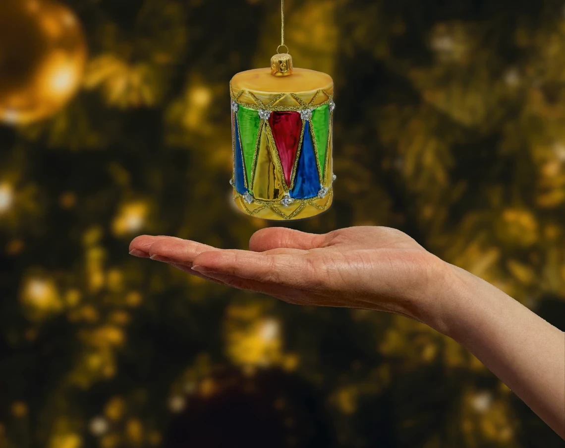 Bombka szklana figurka Bębenek kolorowy realne zdjęcie