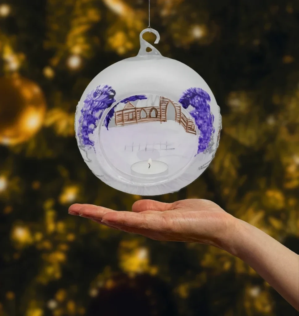 Szklana bombka okrągła Bombka Lampion ze stojakiem: fioletowy realne zdjęcie