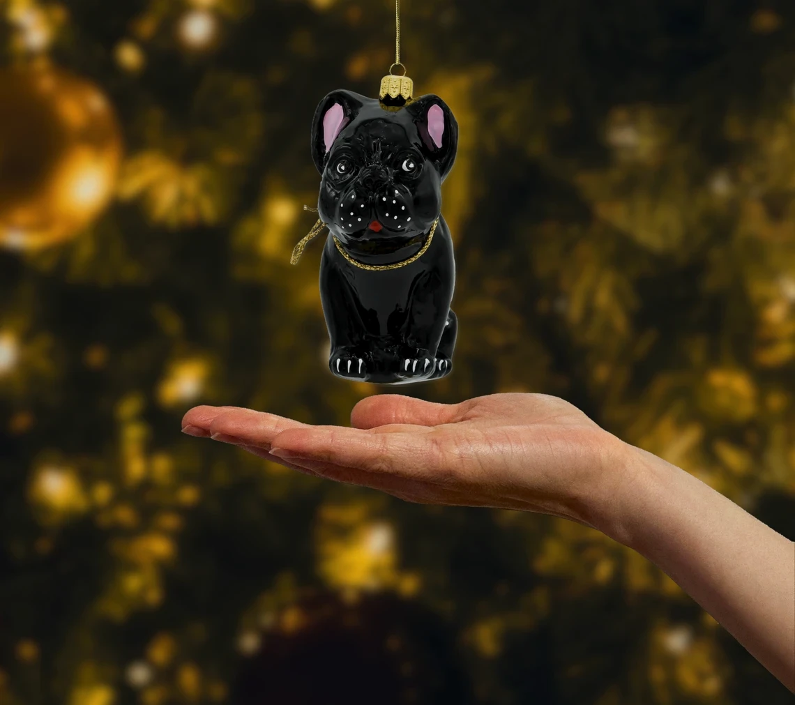 Bombka szklana figurka Buldog francuski: czarny realne zdjęcie