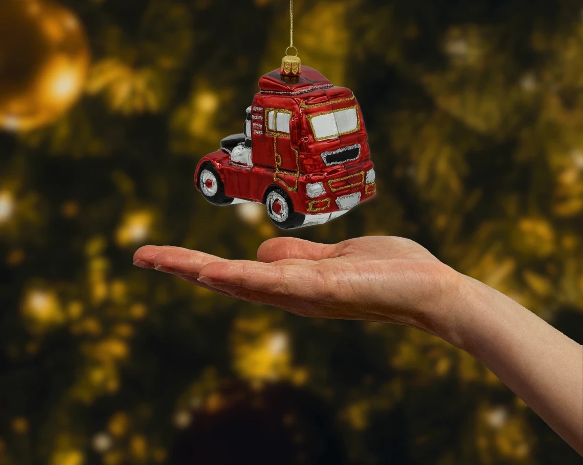 Bombka szklana figurka Ciężarówka realne zdjęcie