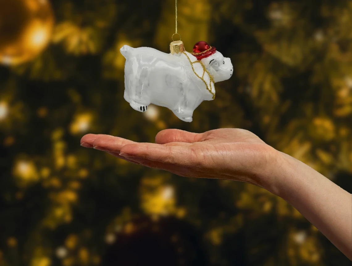 Bombka szklana figurka Cyrkowy Buldog: biały realne zdjęcie