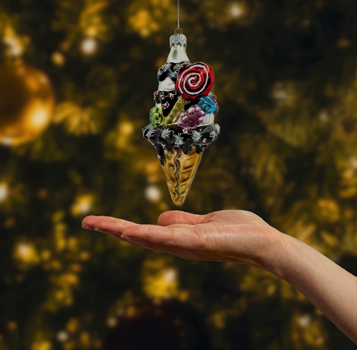 Bombka szklana figurka Czekoladowy lodowy rożek realne zdjęcie