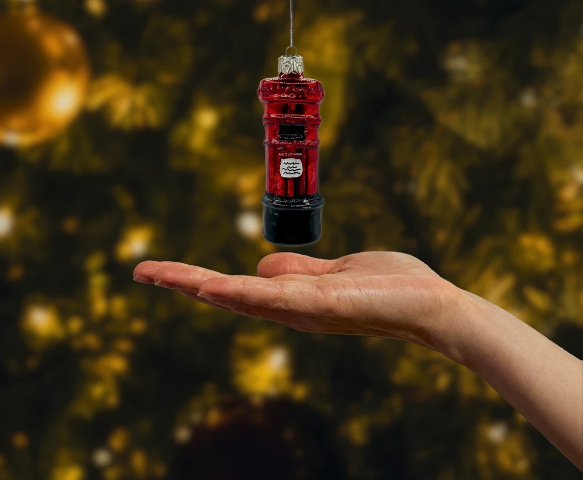 Bombka szklana figurka Czerwona brytyjska skrzynka pocztowa realne zdjęcie