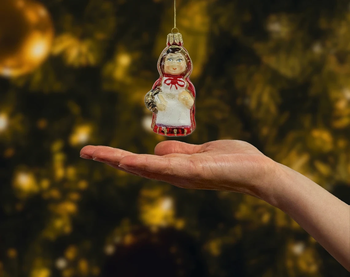 Bombka szklana figurka Czerwony Kapturek realne zdjęcie