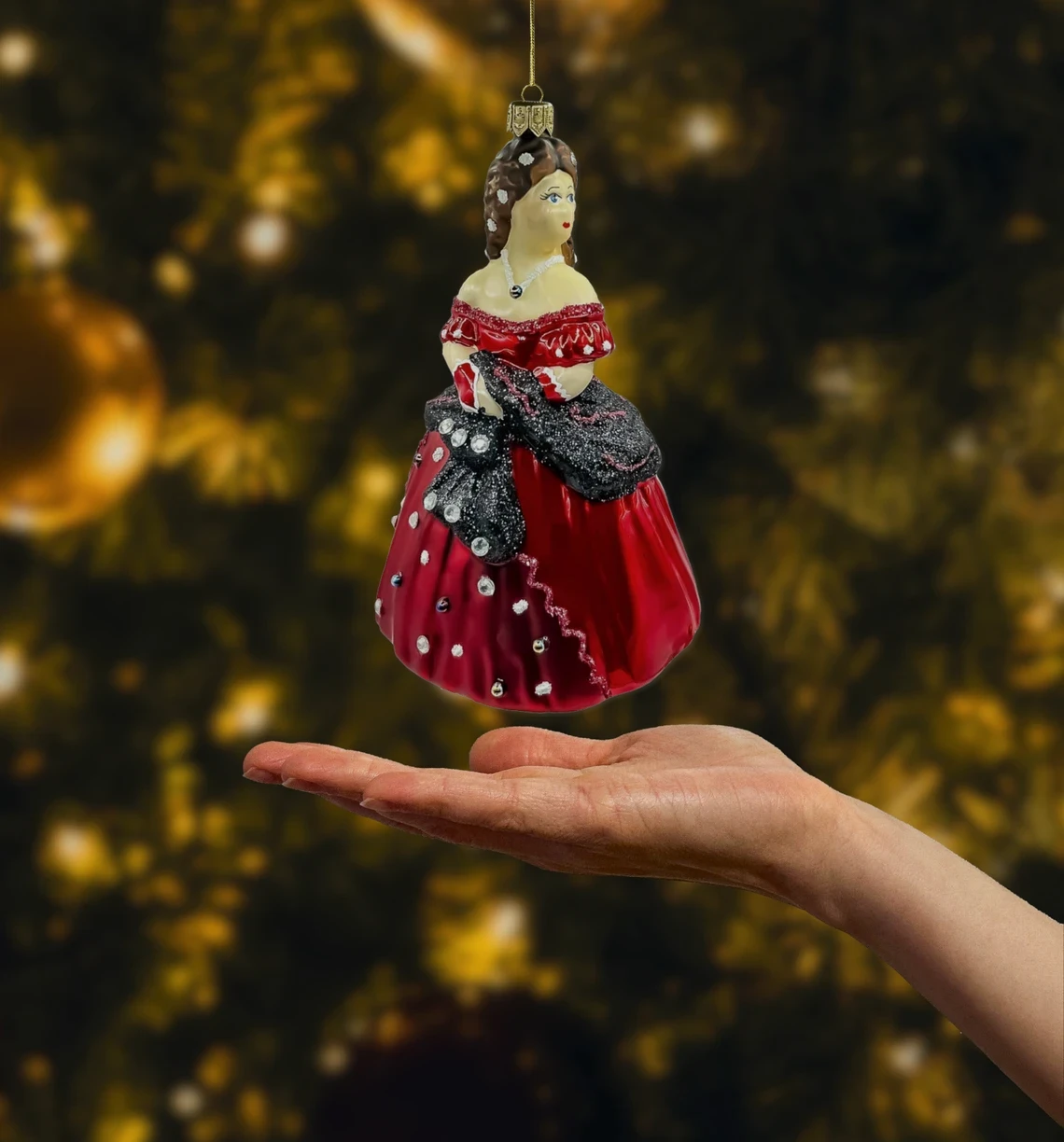 Bombka szklana figurka Dama w balowej sukni realne zdjęcie