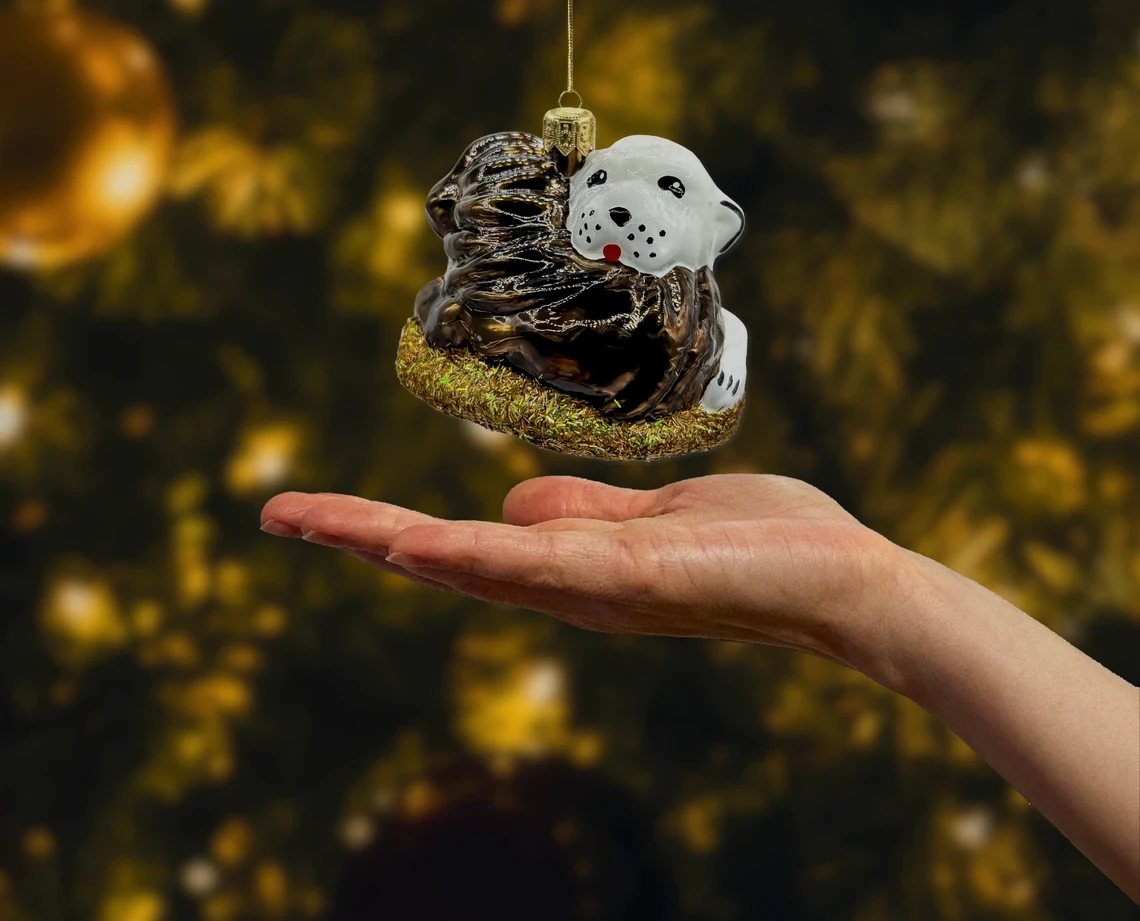 Bombka szklana figurka Dwa wtulone psy realne zdjęcie