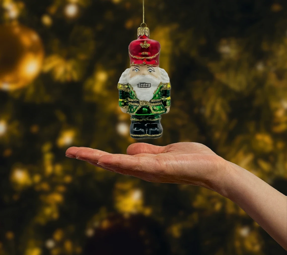 Bombka szklana figurka Zielony dziadek do orzechów realne zdjęcie