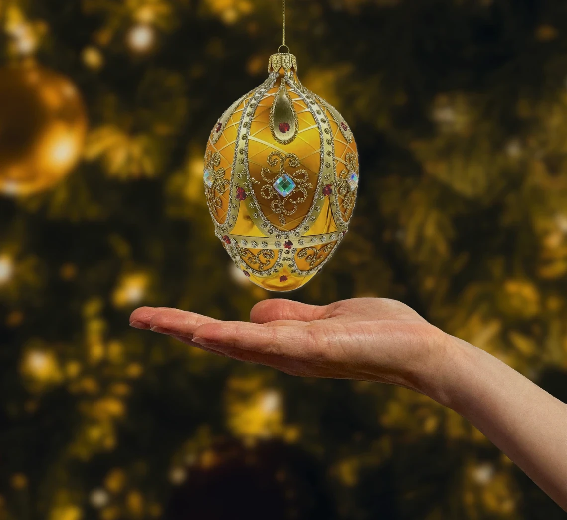 Bombka szklana figurka Ekskluzywne jajo Faberge: bursztynowe realne zdjęcie