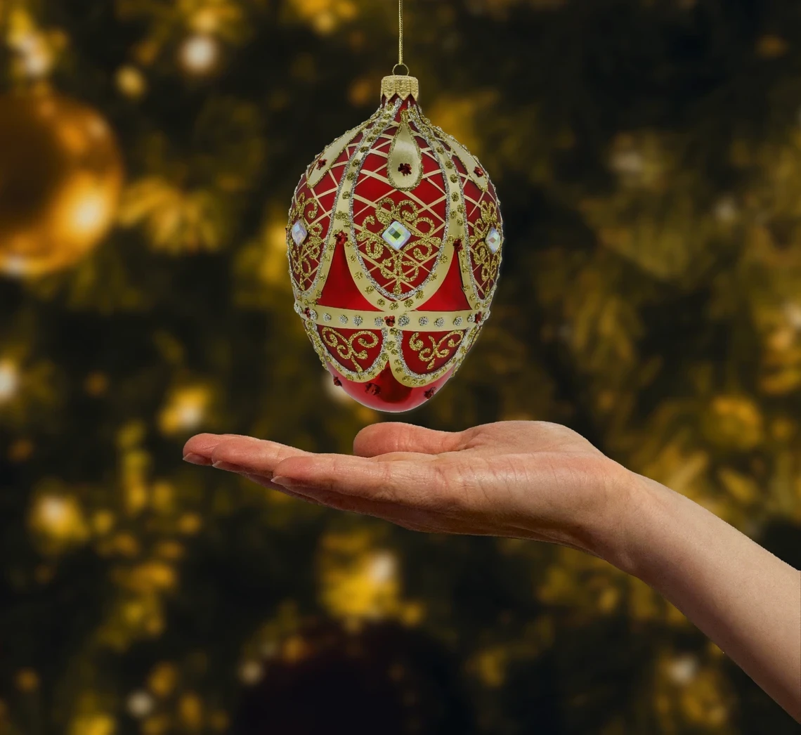 Bombka szklana figurka Ekskluzywne jajo Faberge: czerwone realne zdjęcie