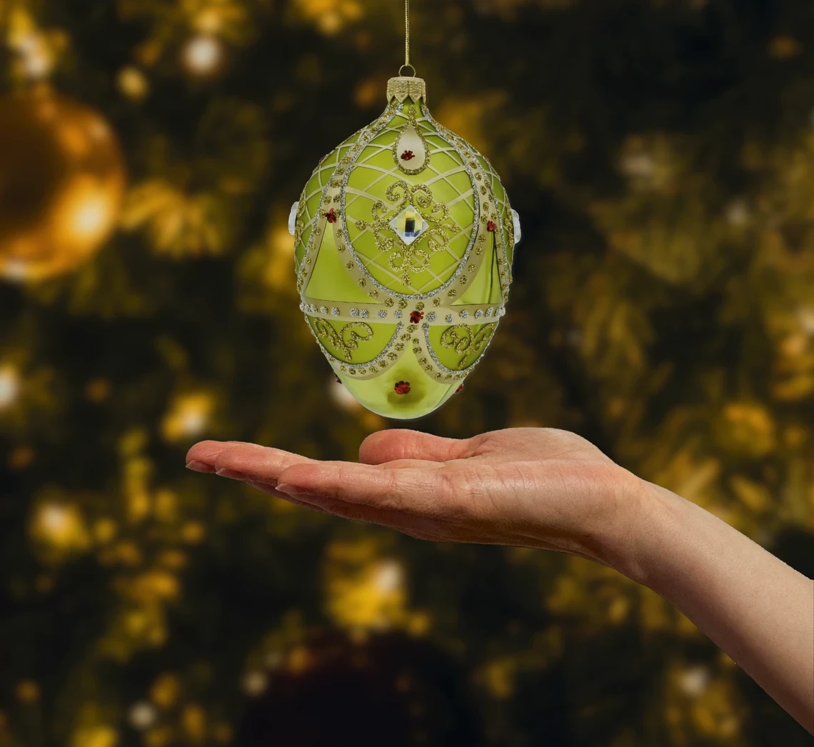 Bombka szklana figurka Ekskluzywne jajo Faberge: jasnozielony realne zdjęcie