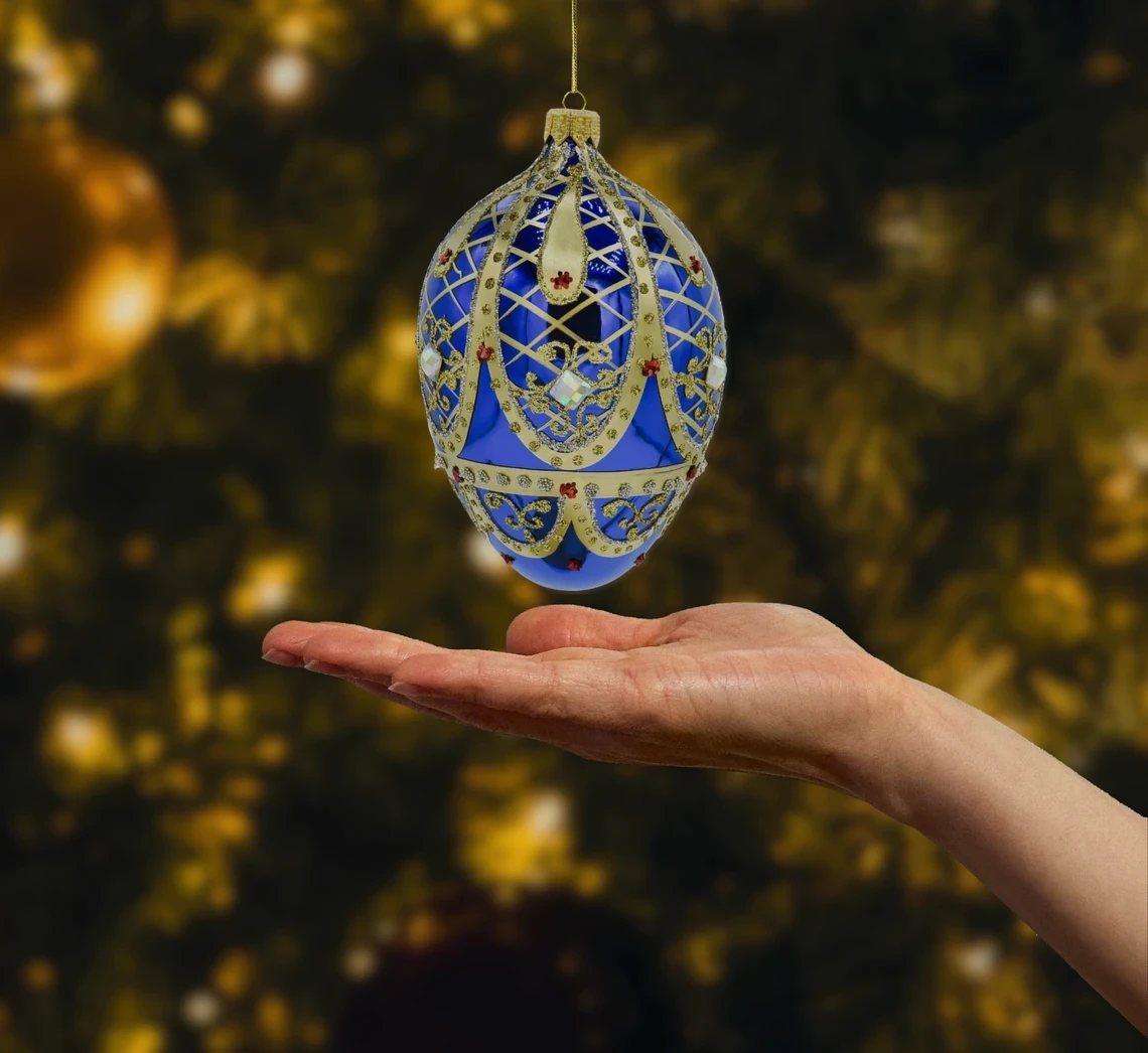 Bombka szklana figurka Ekskluzywne jajo Faberge: niebieskie realne zdjęcie