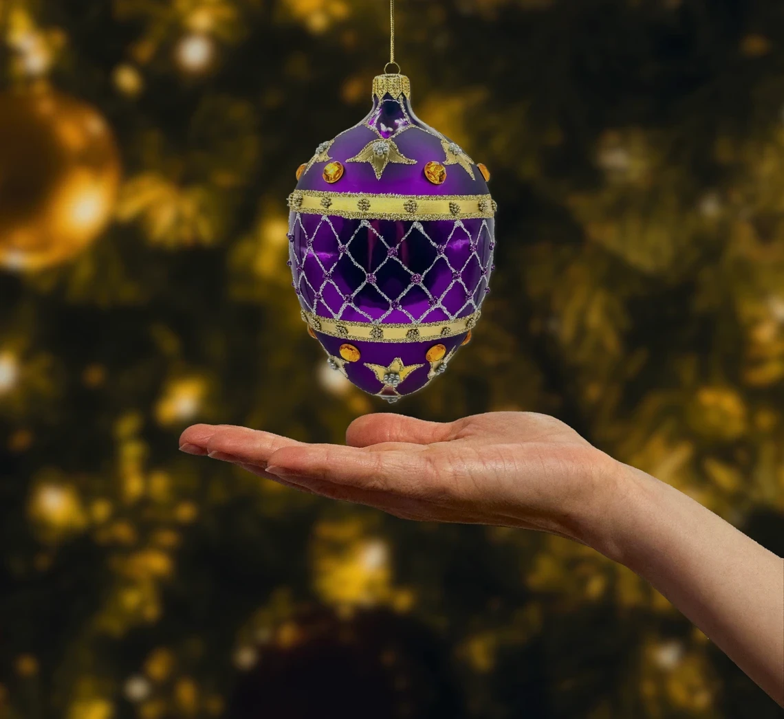 Bombka szklana figurka Ekskluzywne jajo Faberge: purpurowe realne zdjęcie