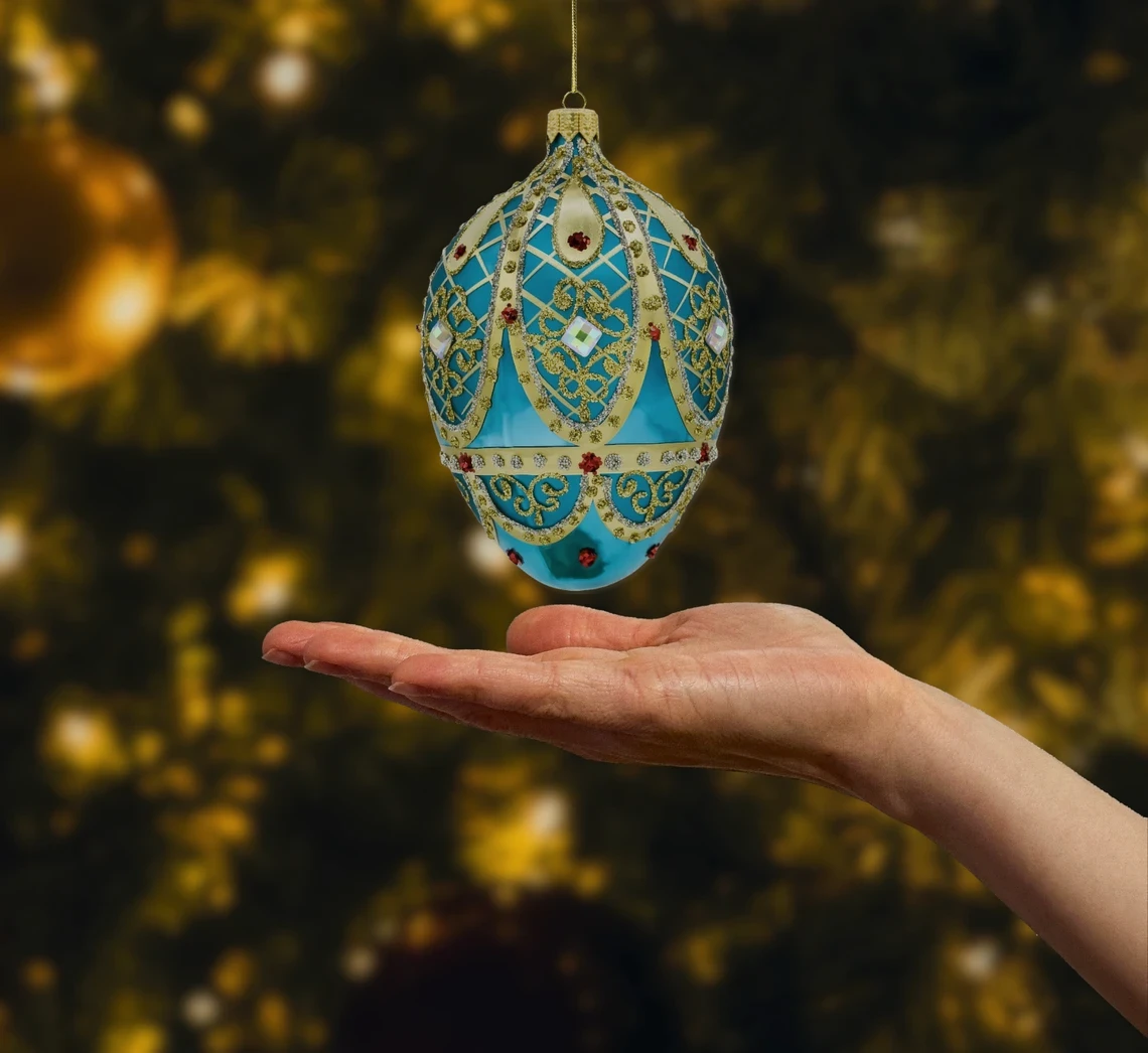 Bombka szklana figurka Ekskluzywne jajo Faberge: turkusowe realne zdjęcie