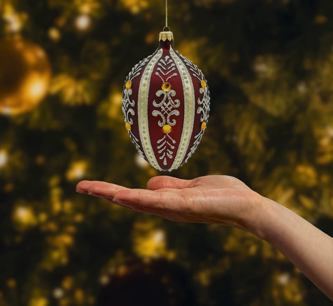 Bombka szklana figurka Ekskluzywne jajo Faberge z kamieniami: bordowy realne zdjęcie