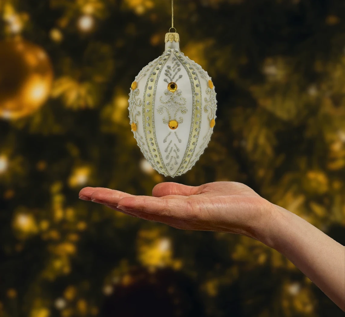 Bombka szklana figurka Ekskluzywne jajo Faberge z kamieniami: platyna realne zdjęcie