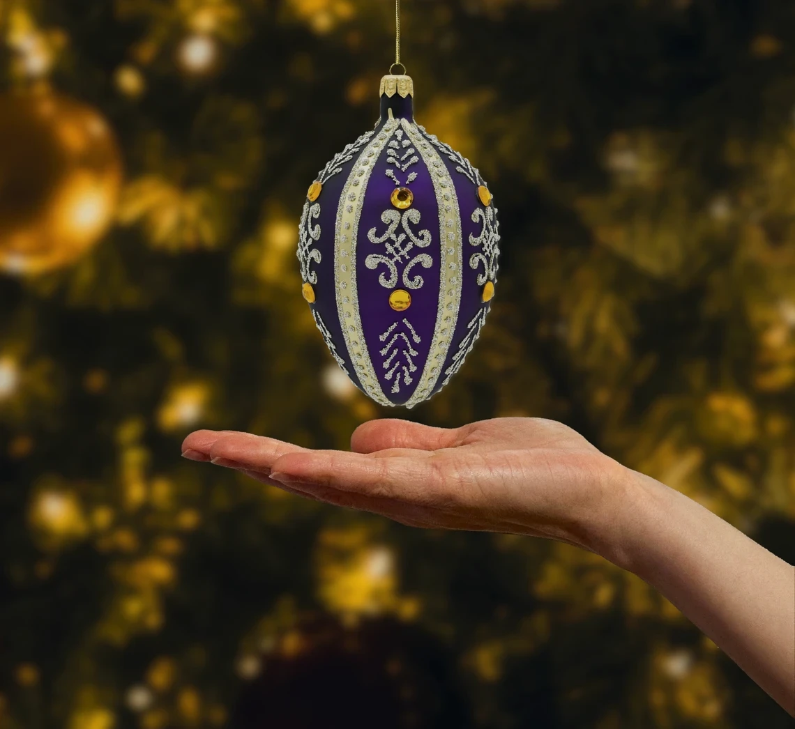 Bombka szklana figurka Ekskluzywne jajo Faberge z kamieniami: purpurowe realne zdjęcie