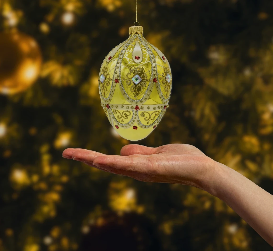 Bombka szklana figurka Ekskluzywne jajo Faberge z kamieniami: żółte realne zdjęcie