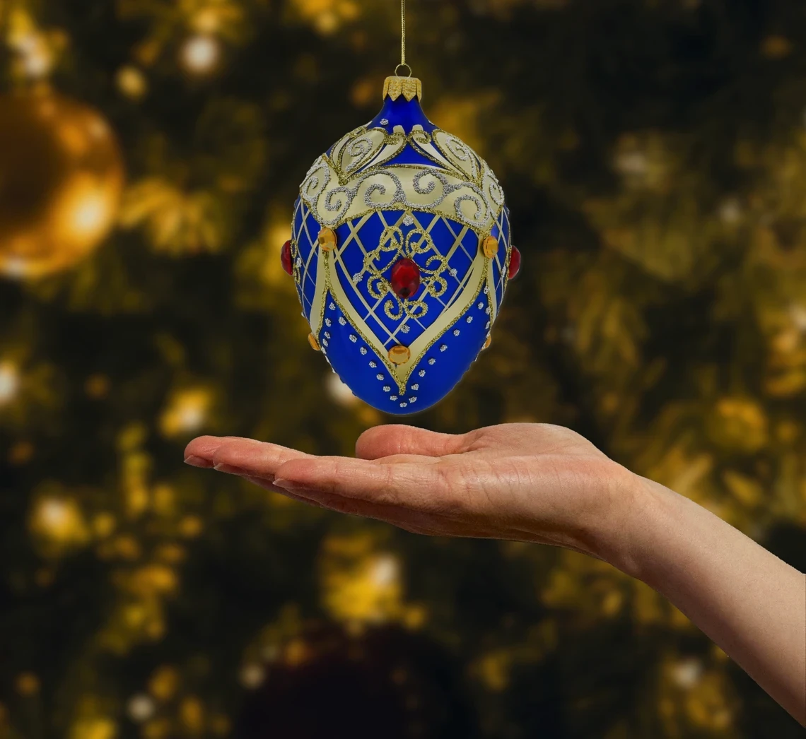 Bombka szklana figurka Eksluzywne jajo z kamieniami: niebieski realne zdjęcie