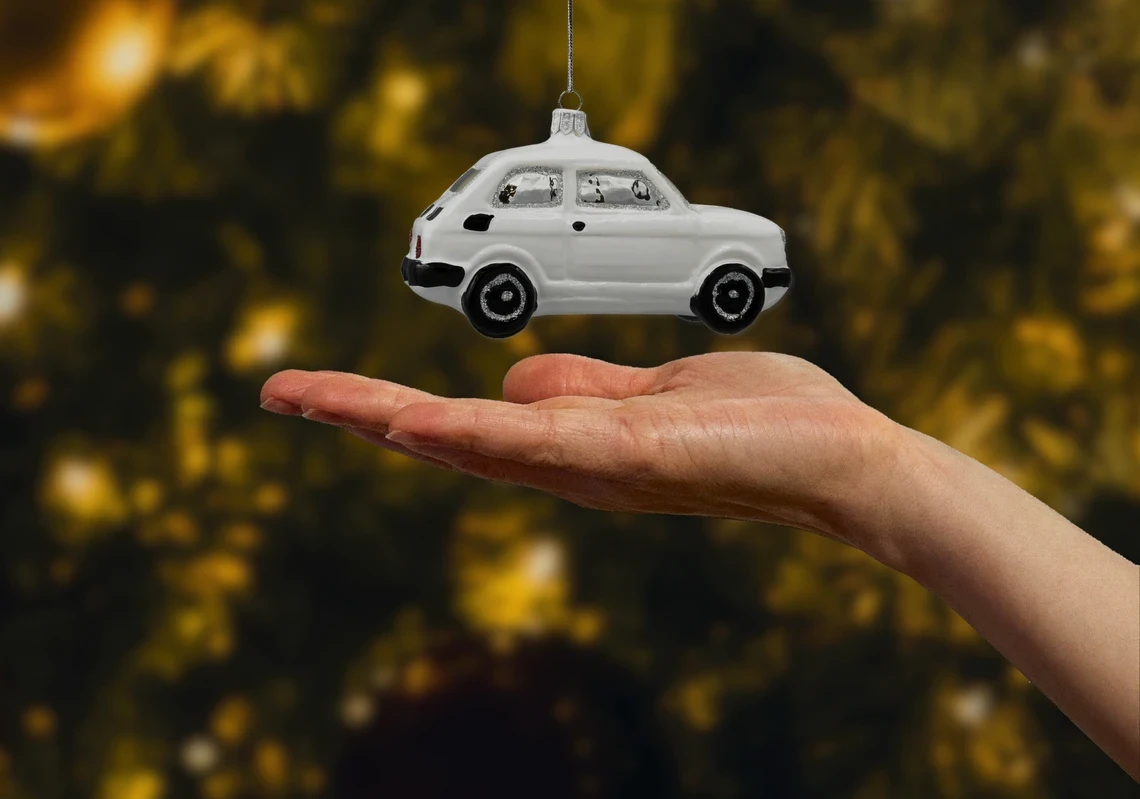 Bombka szklana figurka Fiat 126p Maluch: biały realne zdjęcie