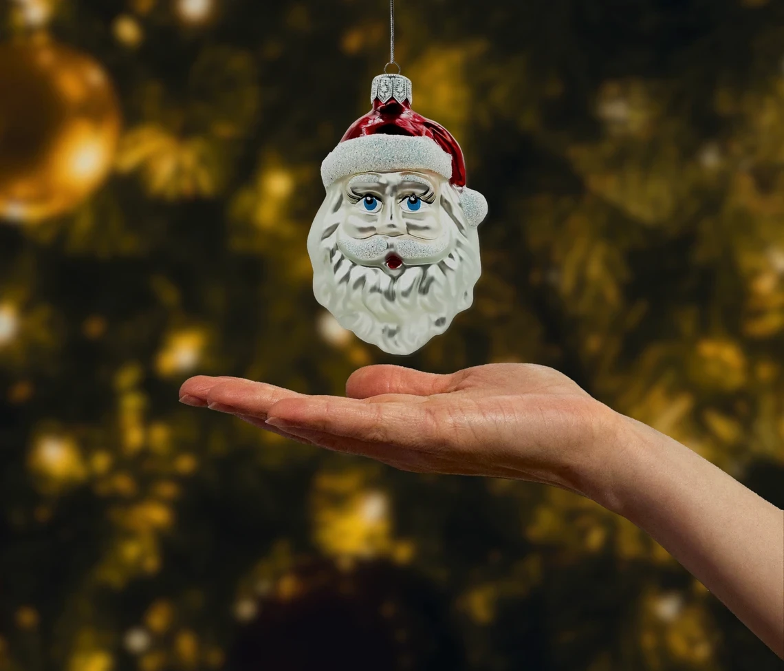 Bombka szklana figurka Głowa Świętego Mikołaja realne zdjęcie