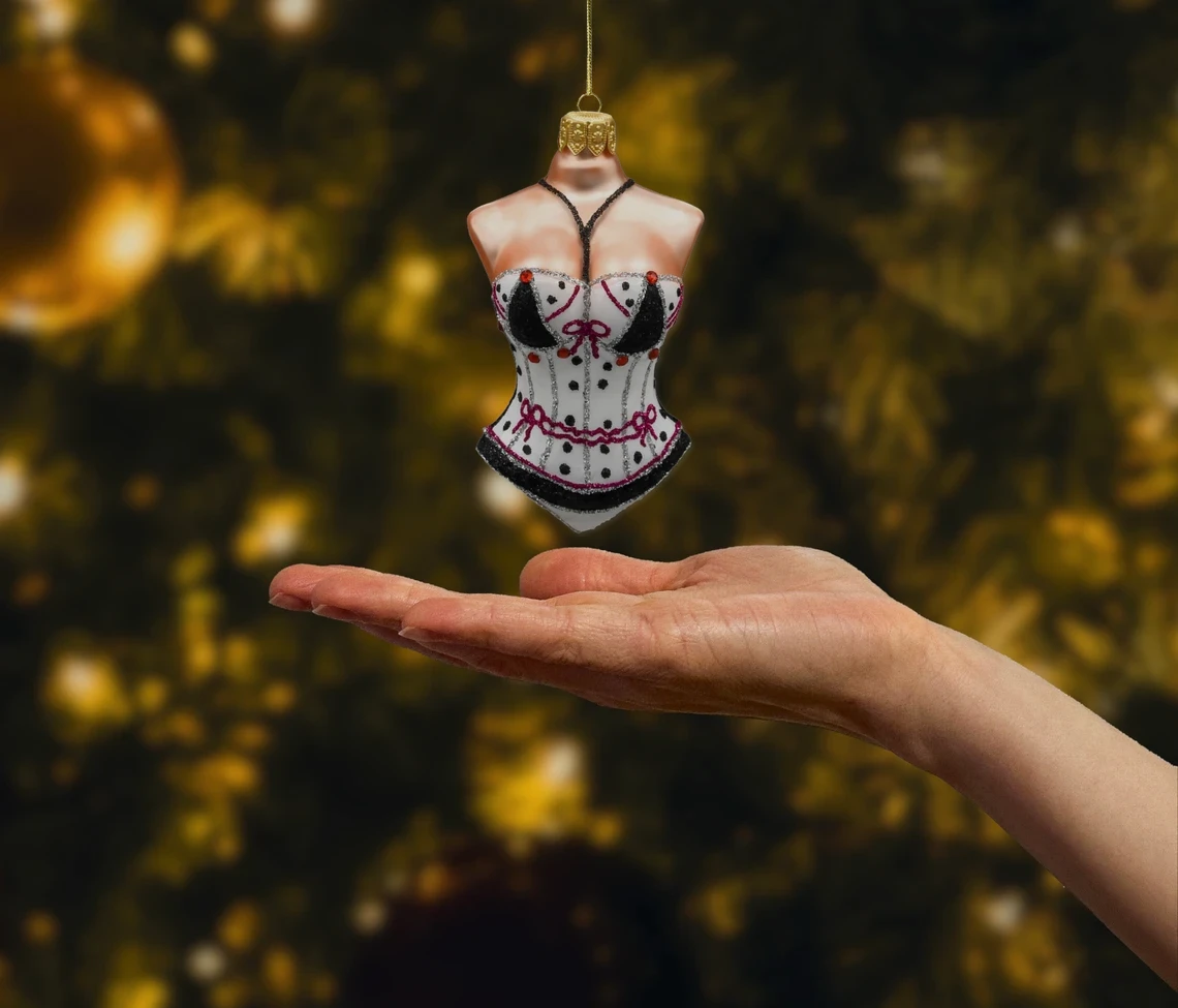 Bombka szklana figurka Gorset Glamour: biały realne zdjęcie