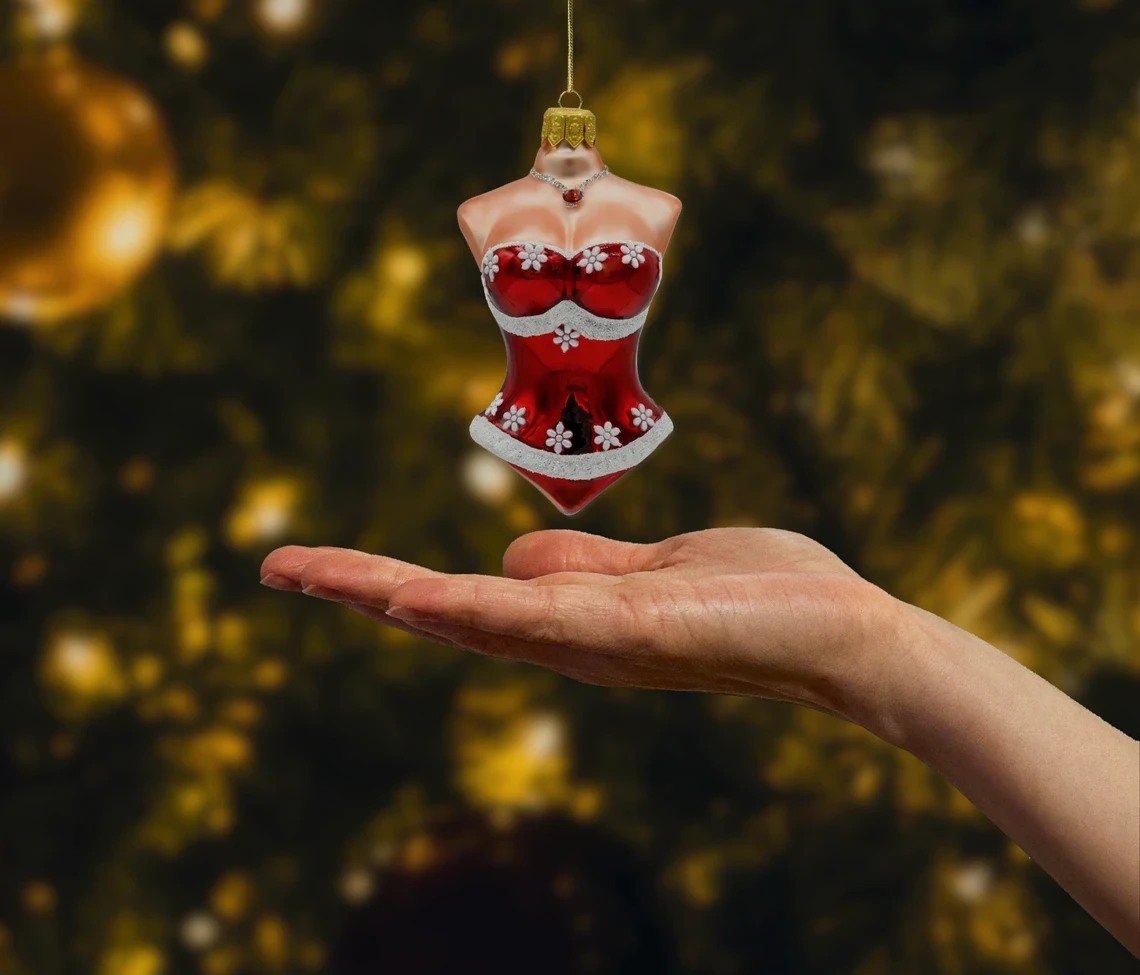 Bombka szklana figurka Gorset świąteczny realne zdjęcie