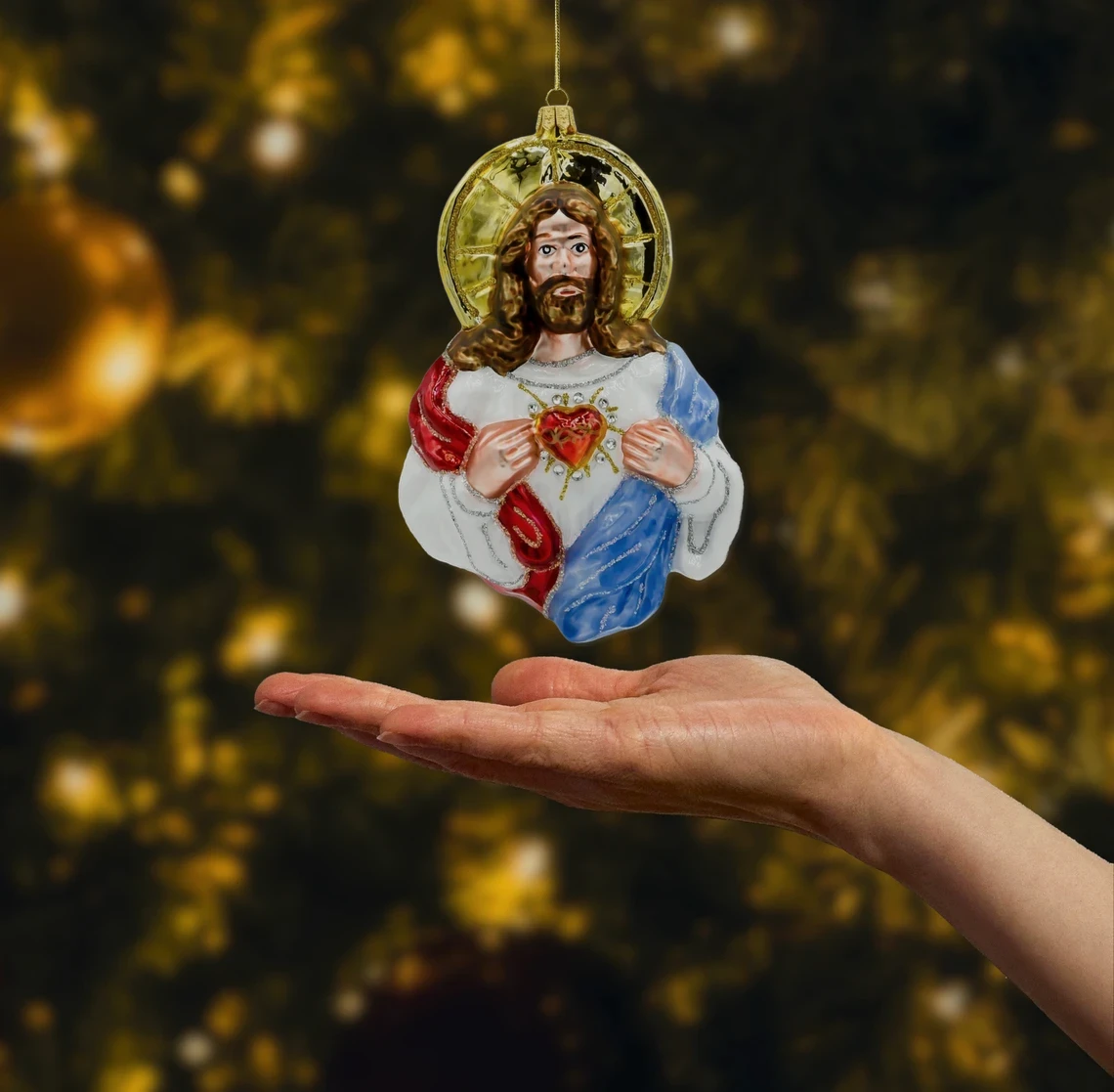 Bombka szklana figurka Jezus Chrystus z Sercem realne zdjęcie