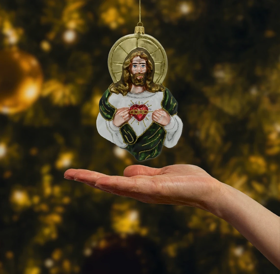 Bombka szklana figurka Jezus z Sercem realne zdjęcie