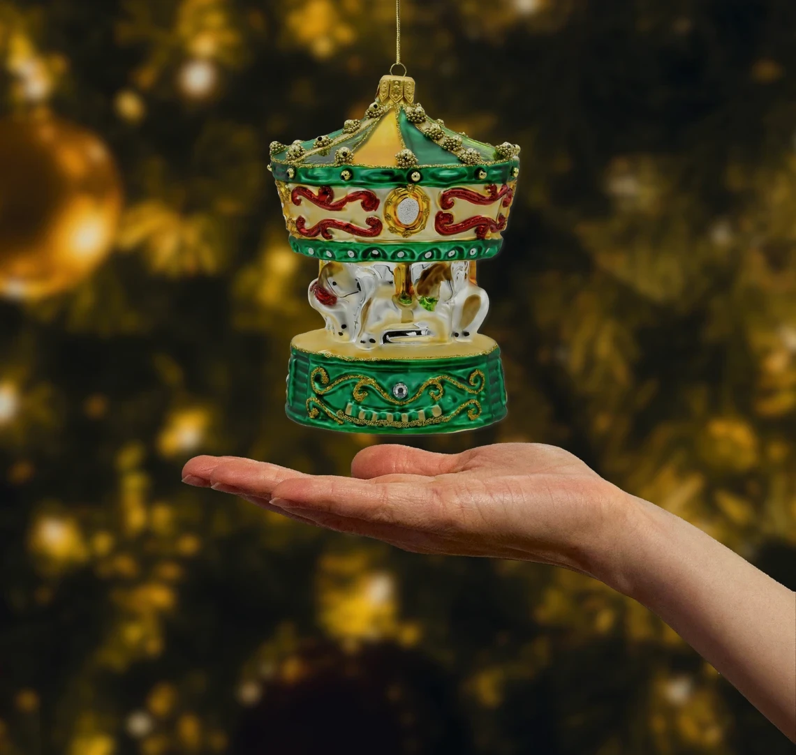 Bombka szklana figurka Karuzela: zielona realne zdjęcie